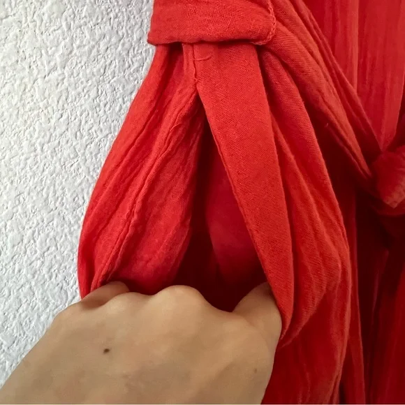 Pact Coastal Double Gauze Belted Jumpsuit Organic Cotton Red XS NWOT - Picture 7 of 16